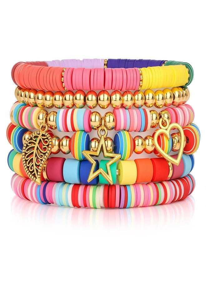 Raicegs Heishi Clay Beaded Bracelets for Women Rainbow Friendship Stretch Bracelets Stackable Boho Summer Beach Surfer Jewelry Set - Image 1
